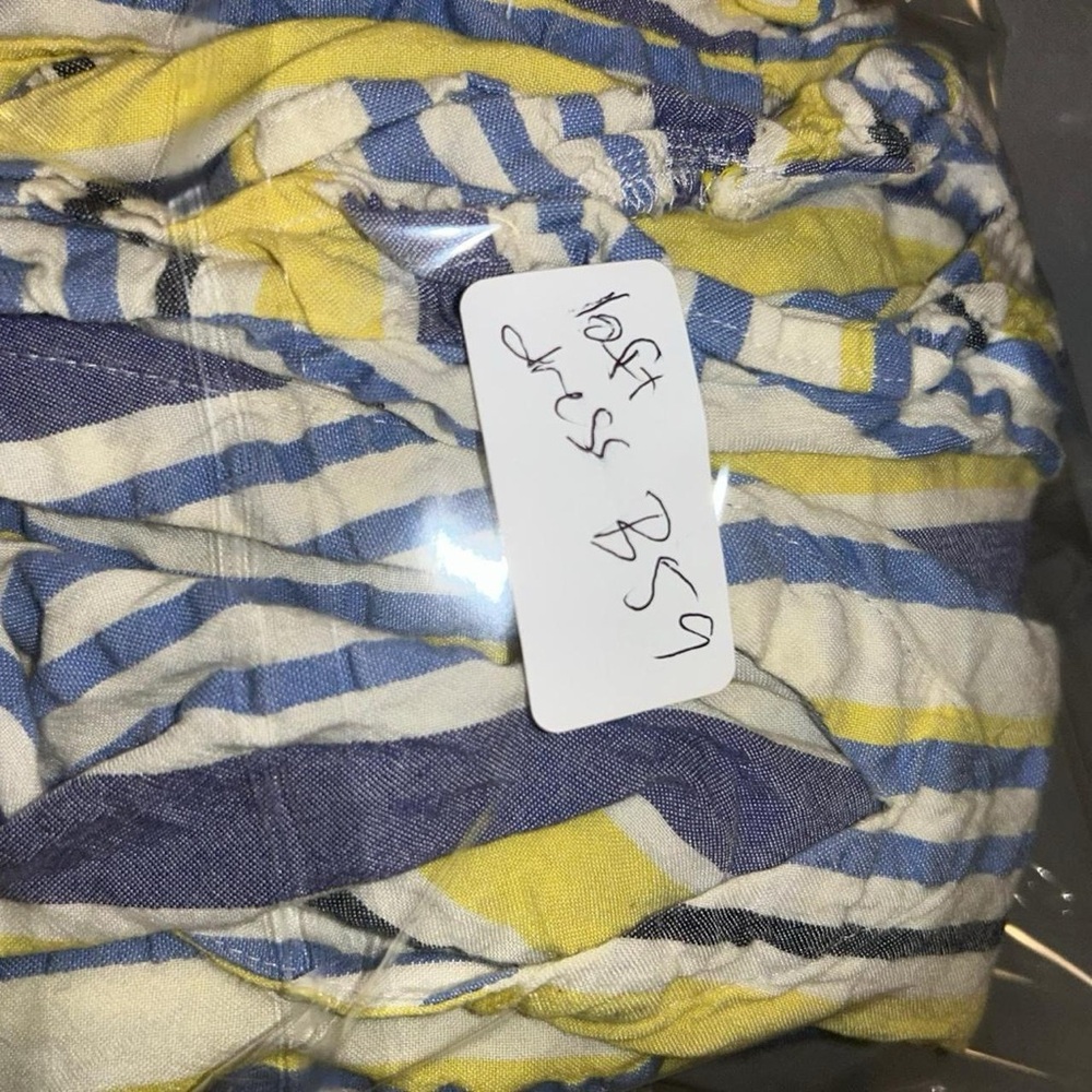 Loft Blue And Yellow Striped Ruffle Sleeve Dress Size SP - Picture 8 of 8